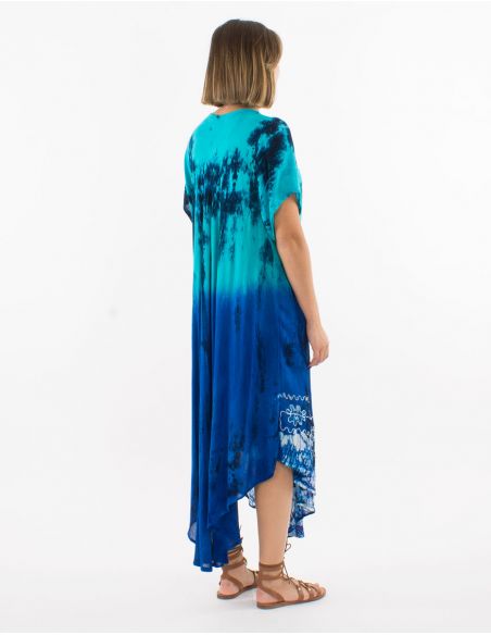 Vestido crepe de viscosa bordadomangas cortas td umbrella