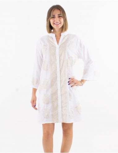 Tunica algodon con botones con sello mangas 3/4