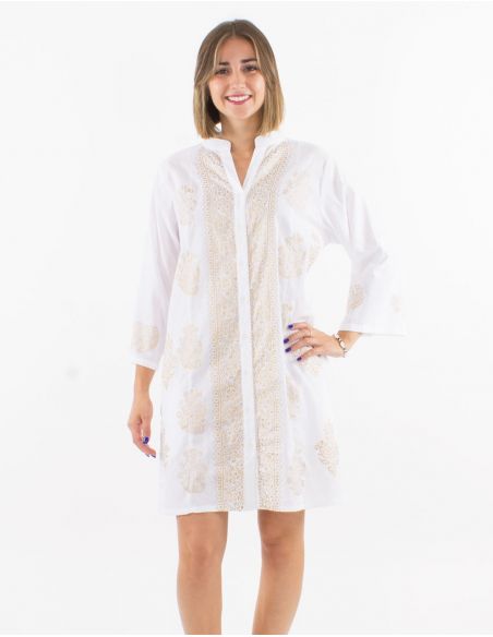 Tunica algodon con botones con sello mangas 3/4