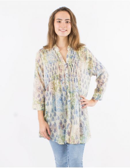 Tunica velo de algodon estampado mangas largas
