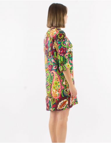 Tunica viscosa con botones mangas largas remangables estampado antalya