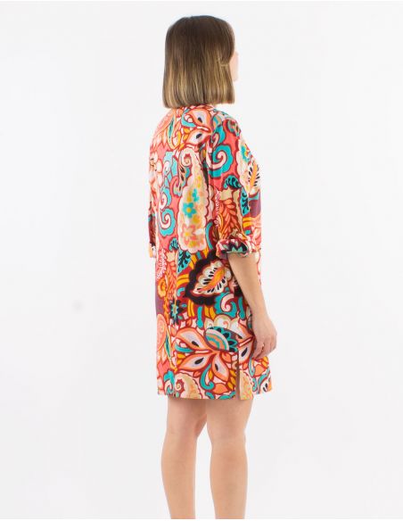 Tunica viscosa con botones mangas largas remangables estampado antalya