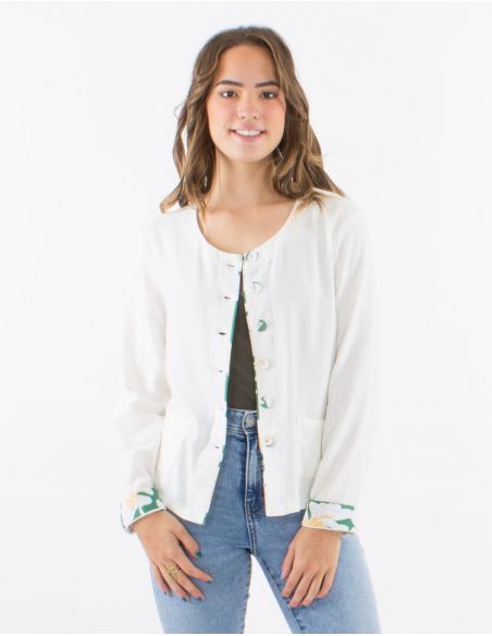 Chaqueta 70% viscosa 30% lino lisa mangas largas