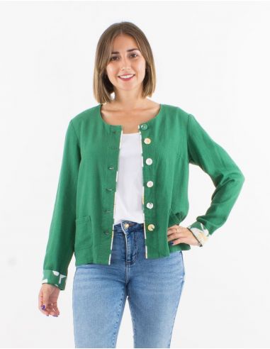 Chaqueta 70% viscosa 30% lino lisa mangas largas