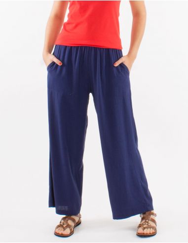 Pantalon ancho 54% lino 46% viscosa con bolsillos