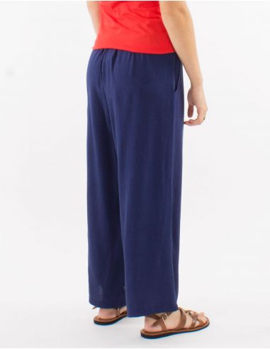 Pantalon ancho 54% lino 46% viscosa con bolsillos