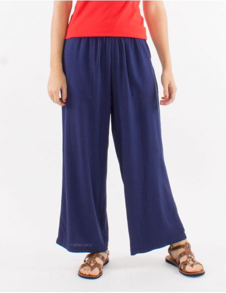 Pantalon ancho 54% lino 46% viscosa con bolsillos