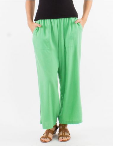 Pantalon ancho 54% lino 46% viscosa con bolsillos