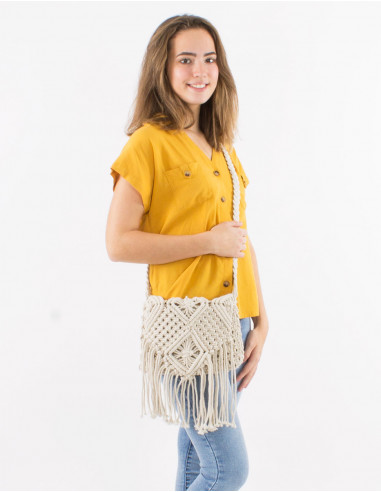 Bolso de algodón macramé con forro 25X20cm