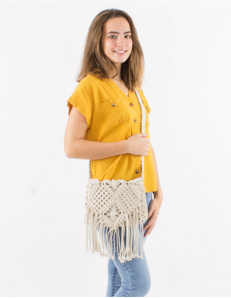 Bolso de algodón macramé con forro 25X20cm