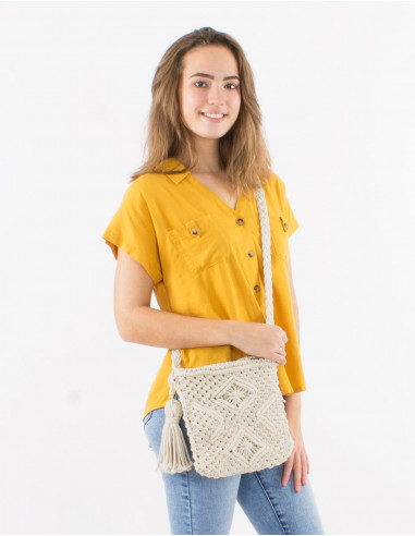 Bolso de macramé de algodón con forro 25X23cm