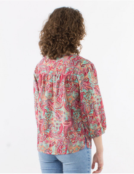 Blusa poliester mangas 3/4 estampado road dorado