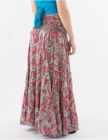 Falda larga poliester con volantes estampado...