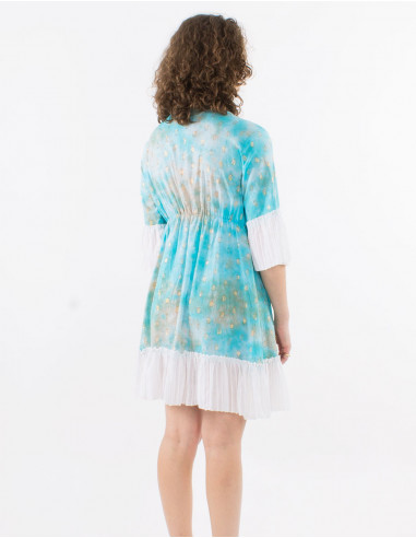 Vestido corto algodon tie and dye con perlas y...
