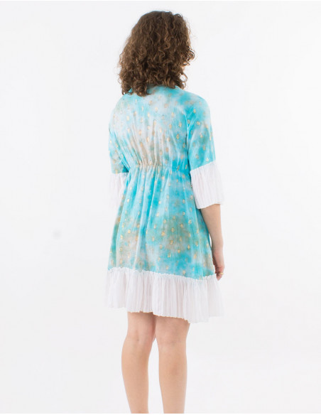 Vestido corto algodon tie and dye con perlas y fibras melaticas