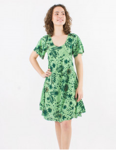 Vestido poliester mangas cortas estampado aster dorado 2