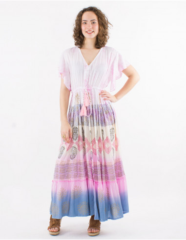 Vestido largo viscosa tie and dye mangas cortas...