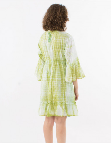 Vestido algodon tie and dye doblado con perlas...