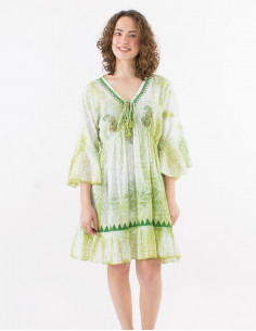 Vestido algodon tie and dye doblado con perlas mangas largas 2