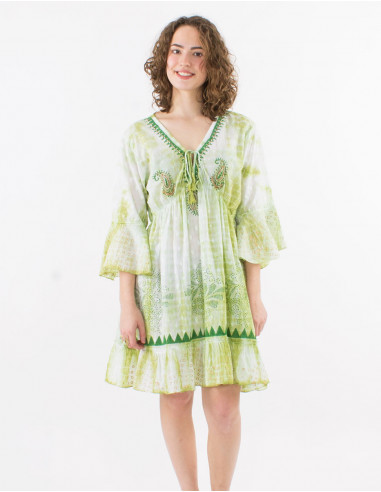 Vestido algodon tie and dye doblado con perlas...