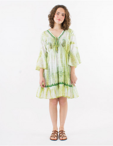 Vestido algodon tie and dye doblado con perlas...