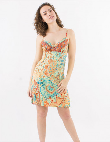 Vestido corto poliester tirantes sari estampado...