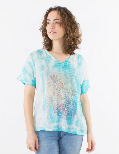 Camiseta velo de algodon con sellos cuello v