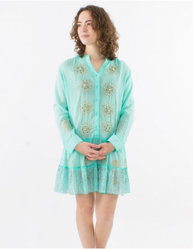 Tunica velo de algodon con botones con sello y...