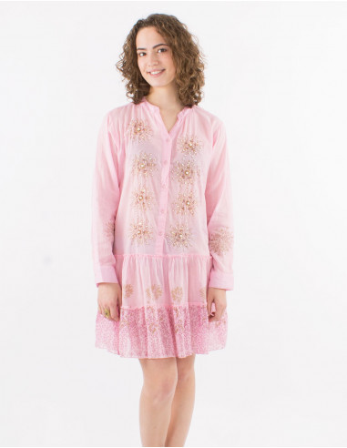 Tunica velo de algodon con botones con sello y...