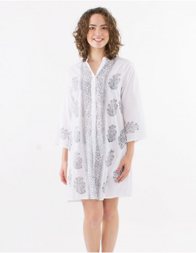 Tunica algodon con botones con sello mangas 3/4