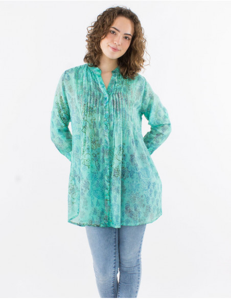 Tunica velo de algodon estampado mangas largas