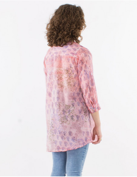 Tunica velo de algodon estampado mangas largas
