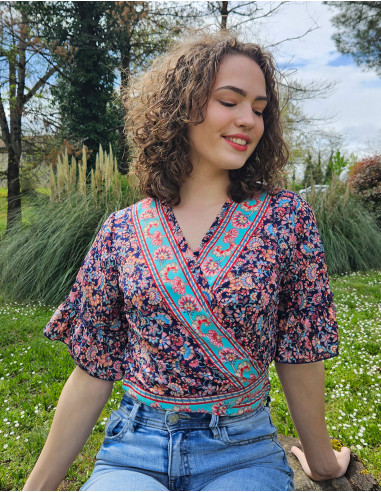 Blusa poliester mangas cortas  estampado floral