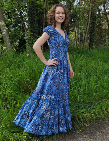 Vestido largo poliester talla elastica estampado bohemia plateado