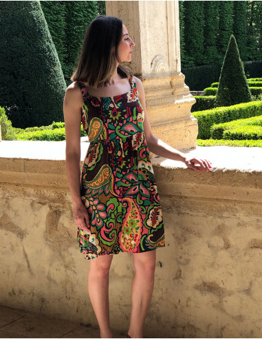 Vestido corto viscosa tirantes anchos estampado antalya