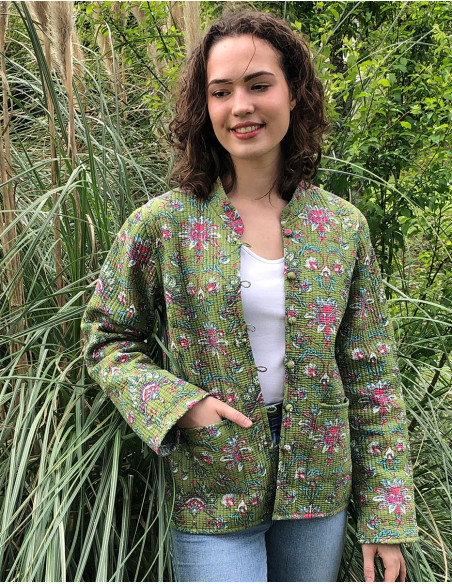 Chaqueta algodon acolchada reversible botones redondos