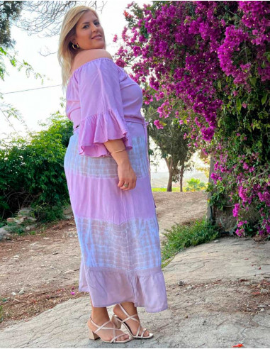 Vestido largo viscosa tie and dye con mangas