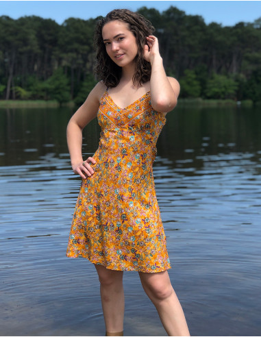 Vestido corto poliester tirantes sari estampado