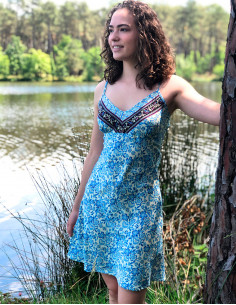 Vestido corto poliester tirantes sari estampado