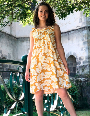 Vestido 70% viscosa 30% lino estampado amapola
