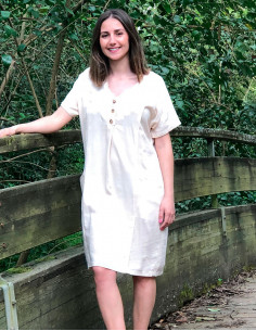 Vestido 54% lino 46% viscosa con bolsillos mangas cortas