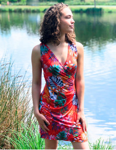 Vestido malla 96% poliester 4% elastano sin mangas estampado jungla