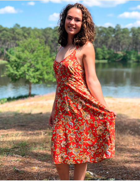 Vestido viscosa tirantes  smocke estampado agra