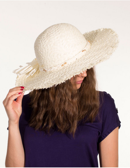 Sombrero papel Blancoo trenzado perlas