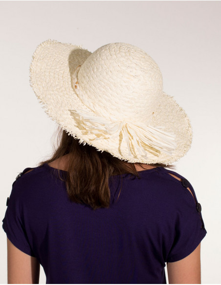 Sombrero papel Blancoo trenzado perlas