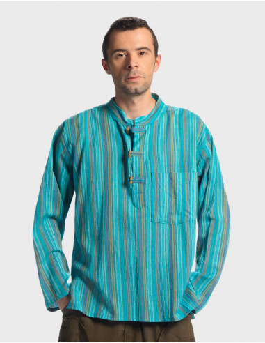 Camisa kurta h algodon rayas botones coco