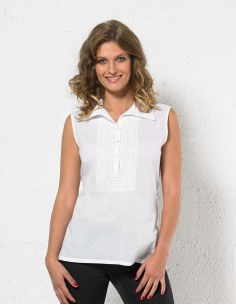 Blusa algodon blanca bordada cuello camisero