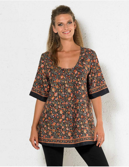 Blusa sari de poliéster de manga corta