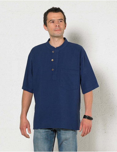 Camisa kurta algodon lisa sw mangas cortas 3 botones