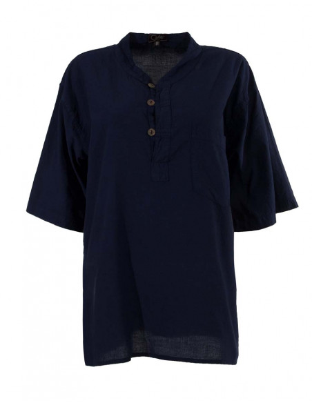 Camisa kurta algodon lisa sw mangas cortas 3 botones